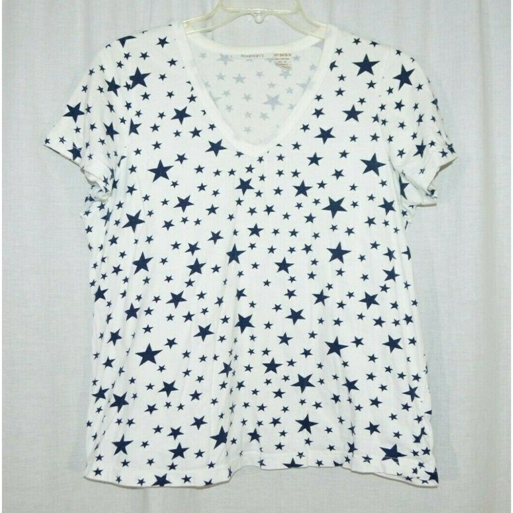 Roaman's Navy Blue White Stars T-Shirt 100% Cotton